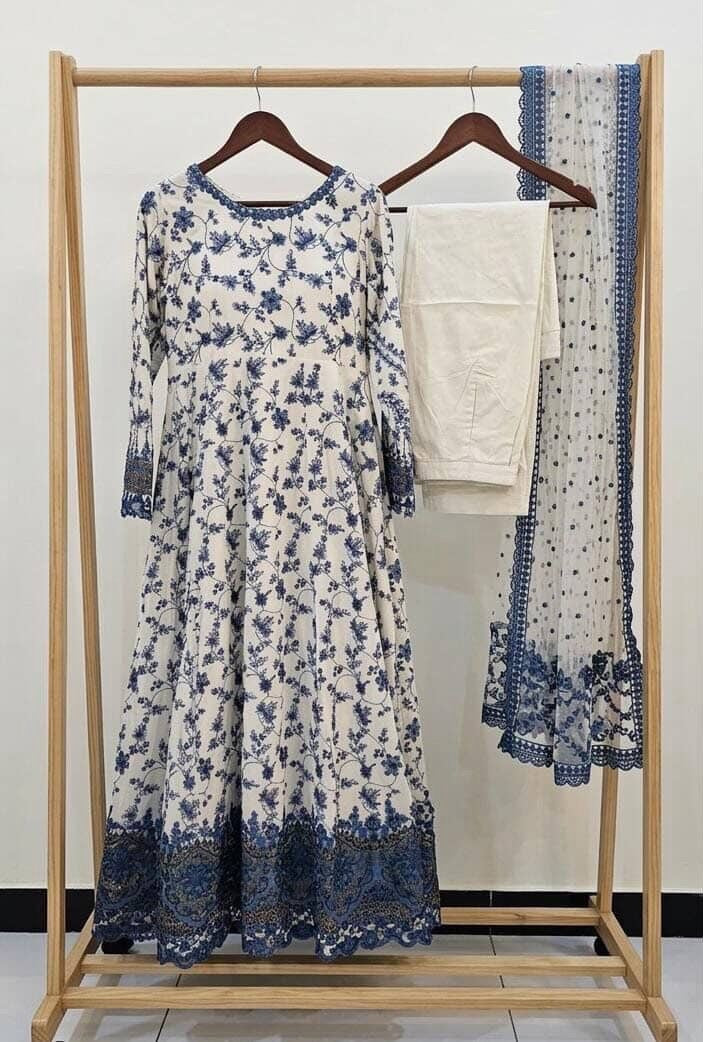 AYA - Faiza Saqlain - White & Blue Floral